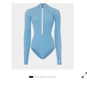 NWT Hunza G Swimsuit Blue High Neck Long Sleeve Zipper